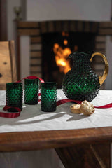 Dark Green Hobnail Jug with Shiny Gold Handle - KLIMCHI