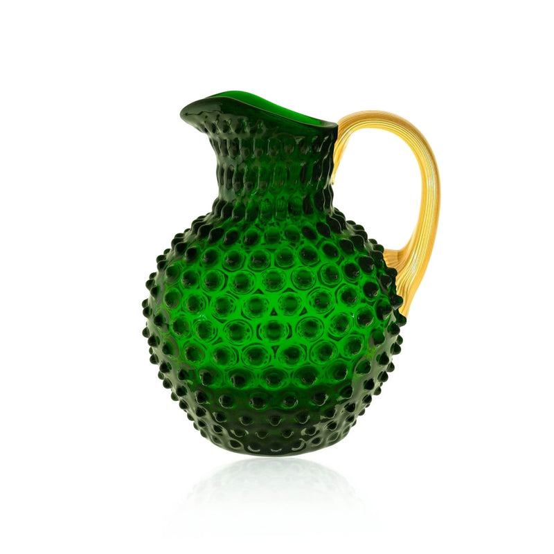 Dark Green Hobnail Jug with Shiny Gold Handle - KLIMCHI