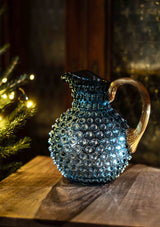 Underlay Blue Smoke Hobnail Jug with Shiny Gold Handle - KLIMCHI