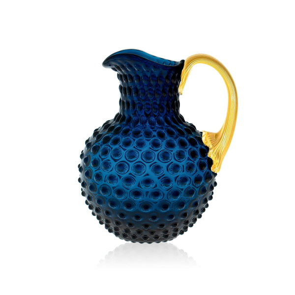 Royal Blue Hobnail Jug with Shiny Gold Handle - KLIMCHI